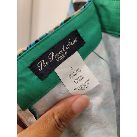 J. Crew Casbah Green Medallion Print Pencil Skirt - Picture 4 of 7